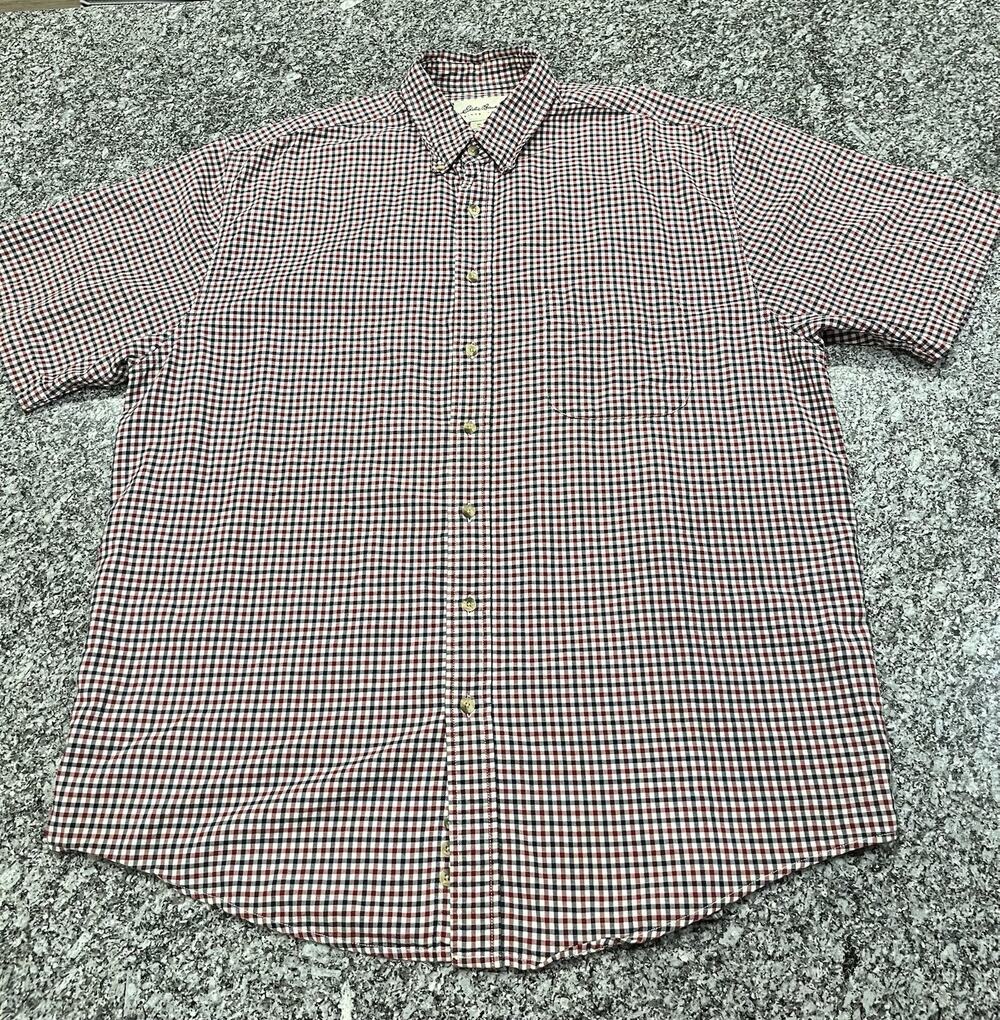Eddie Bauer Button-Up Short Sleeve Red White Blue Check Button-Down XL Tall - A1